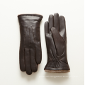 2016 new product ladies warm dark brown goat leather gloves with wool lining